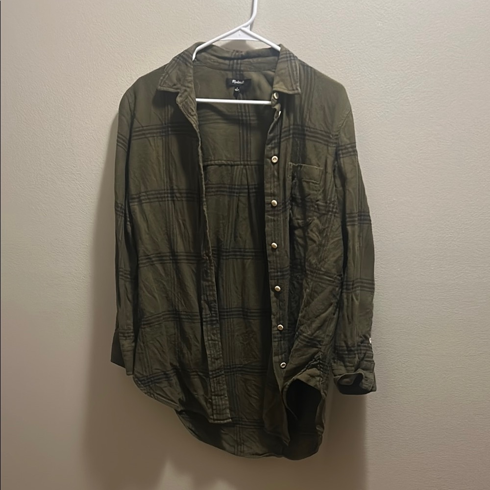 Madewell Olive Plaid Button Down Shirt
